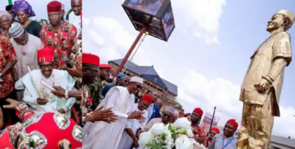 President Buhari Gets A Statue, Conferred Two Chieftaincy Titles In Ebonyi (Photos)